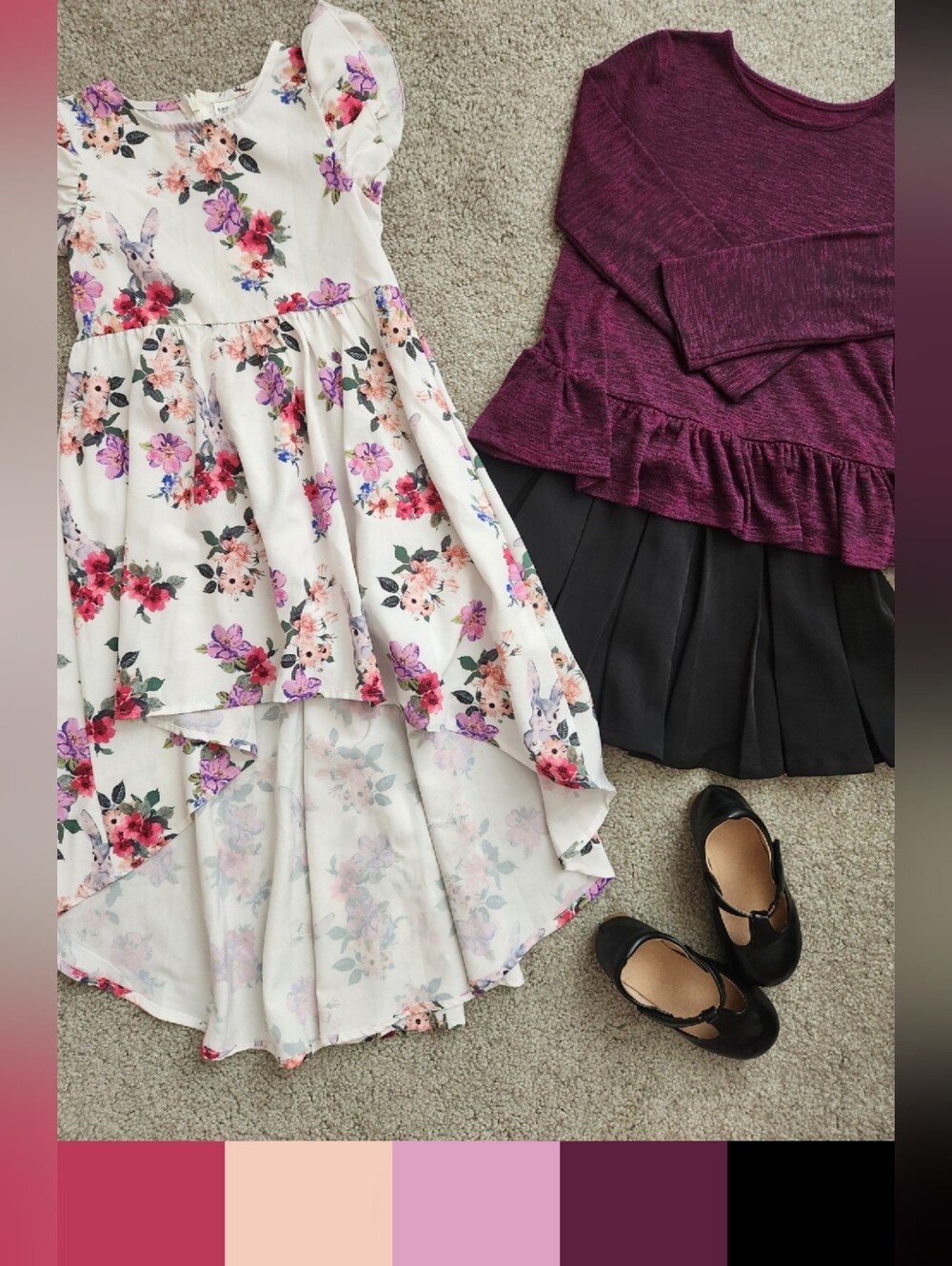 Girls 5T Mix & Match Bundle | Floral, Plum, Autumn, Fall, School | 3 Pieces